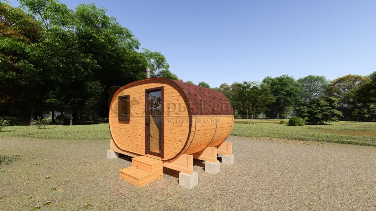 Баня-бочка овальная из кедра 4х2,2 метра