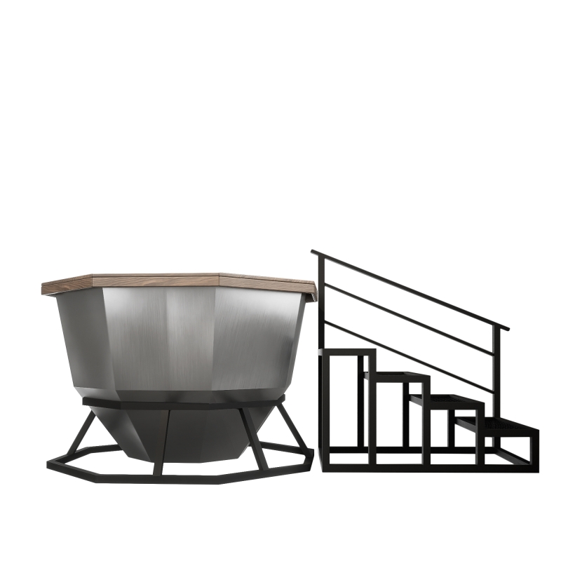 Банный чан из нержавеющей стали Ø-2350 на опоре с приставной печью